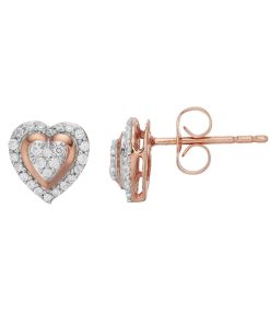 10k Rose Gold 1/5 Carat T.W. Diamond Heart Stud Earrings