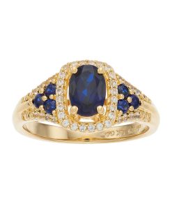 14k Gold Over Silver Lab-Created Blue & White Sapphire Oval Halo Ring