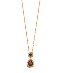 14k Gold Over Silver Garnet & White Topaz Teardrop Pendant Necklace