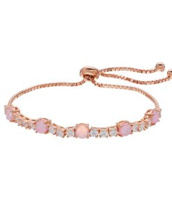 14k Rose Gold Over Silver Lab-Created Pink Opal Bolo Bracelet