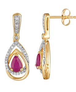 10k Gold Ruby & 1/4 Carat T.W. Diamond Drop Earrings