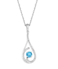 10k White Gold Swiss Blue Topaz & 1/8 Carat T.W. Diamond Teardrop Pendant Necklace