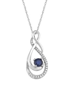 10k White Gold Sapphire & Diamond Accent Infinity Drop Pendant