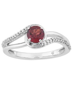 10k White Gold Garnet & 1/8 Carat T.W. Diamond Swirl Ring