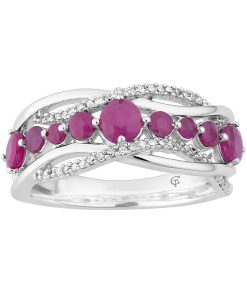 10k White Gold Ruby & 1/6 Carat T.W. Diamond Wave Ring