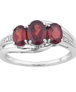 10k White Gold Garnet & Diamond Accent 3-Stone Ring