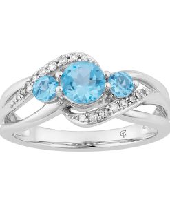 10k White Gold Swiss Blue Topaz & 1/5 Carat T.W. Diamond 3-Stone Ring