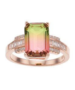 18k Rose Gold Over Silver Watermelon Cubic Zirconia Ring