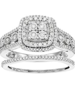 Always Yours Sterling Silver 1/2 Carat T.W. Diamond Cushion Engagement Ring Set