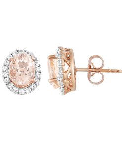 10k Rose Gold Over Silver Simulated Morganite Oval Stud Earrings
