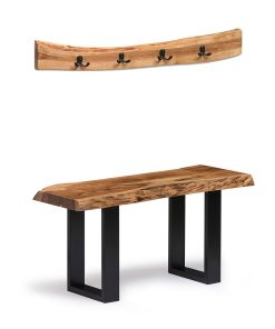 Alaterre Furniture Alpine Live Edge Bench, Coat Hook & Key Holder 3-piece Set