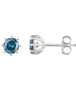 14k White Gold 3/4 Carat T.W. Blue Diamond Stud Earrings