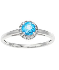10k White Gold Swiss Blue Topaz & White Topaz Halo Ring
