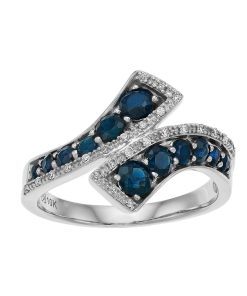 10k White Gold Sapphire & 1/10 Carat T.W. Diamond Bypass Ring