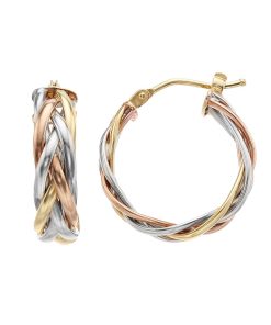 14K Gold Tri-Tone Braided Hoop Earrings
