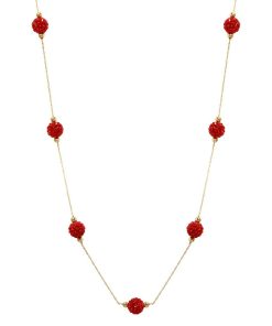 14K Gold Bead White Crystal Station Necklace