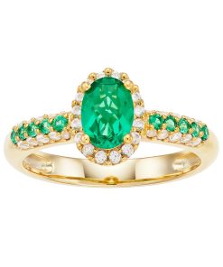 14k Gold Over Silver Lab-Created Emerald & Lab-Created White Sapphire Oval Halo Ring