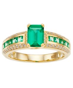 14k Gold Over Silver Lab-Created Emerald & Lab-Created White Sapphire Ring