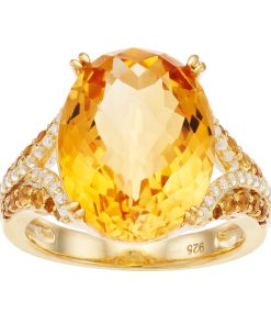 14k Gold Over Silver Citrine & Lab-Created White Sapphire Ring