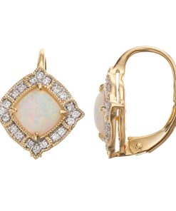 14k Gold Over Silver Lab-Created White Opal Leverback Earrings