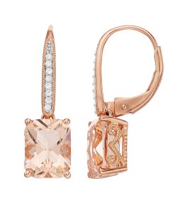 14k Gold Over Silver Simulated Morganite Leverback Earrings