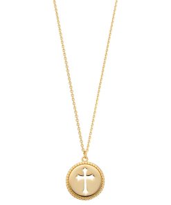 14k Gold Cutout Cross Disc Pendant Necklace