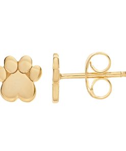 14k Gold Heart Dog Paw Stud Earrings
