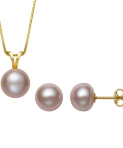 14K Gold over Silver Freshwater Pearl Earring & Pendant Necklace Set