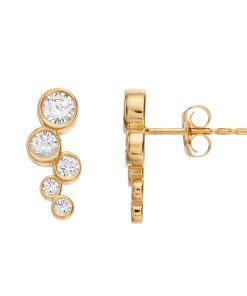 14k Gold Cubic Zirconia Zig Zag Ear Climber Earrings