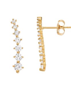 14k Gold Cubic Zirconia Curved Bar Ear Climber Earrings