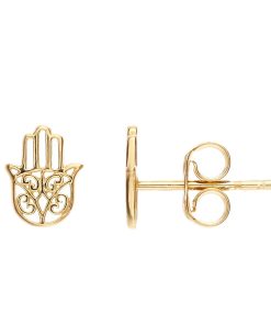 14k Gold Hamsa Stud Earrings