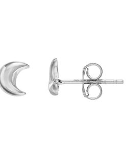 14k White Gold Crescent Moon Stud Earrings