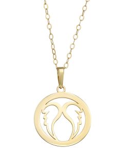 10k Gold Angel Wings Disc Pendant Necklace