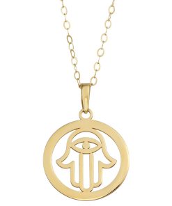 10k Gold Hamsa Disc Pendant Necklace