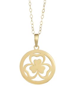 10k Gold Shamrock Disc Pendant Necklace