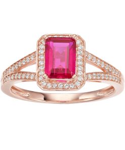 14k Rose Gold Ruby & 1/6 Carat T.W. Diamond Split Shank Ring