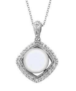 14k Gold Cultured Freshwater Pearl & 1/5 Carat T.W. IGL Certified Diamond Frame Pendant