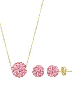 14k Gold Crystal Fireball Necklace & Stud Earring Set