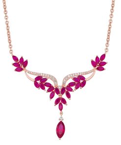 14K Rose Gold over Sterling Silver Lab Created Ruby & White Sapphire Necklace