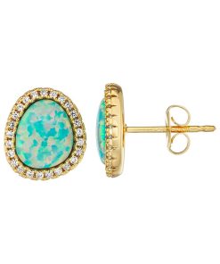 14K Yellow Gold over Sterling Silver Lab Created Opal & White Sapphire Earrings