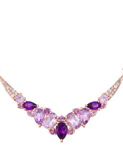 14K Rose Gold over Sterling Silver Genuine Tonal Amethyst & Lab-Created White Sapphire Necklace