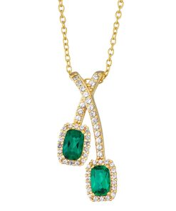 14K Yellow Gold over Sterling Silver Lab-Created Emerald & White Sapphire Pendant Necklace