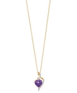 14k Gold Over Silver Amethyst & Lab-Created White Sapphire Heart Pendant Necklace