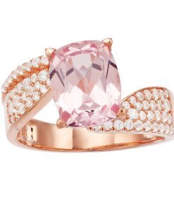 14k Rose Gold Over Silver Simulated Morganite Bypass Ring
