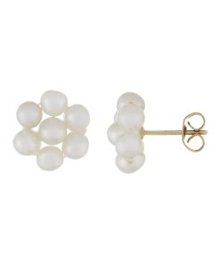 14k Gold Freshwater Cultured Pearl Flower Stud Earrings
