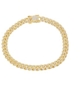 14k Gold Over Silver 6.5 mm Cubic Zirconia Cuban Chain Bracelet