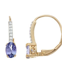 10k Gold Over Silver Tanzanite & White Zircon Earrings