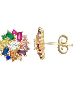18k Rose Gold Over Silver Rainbow Cubic Zirconia Stud Earrings