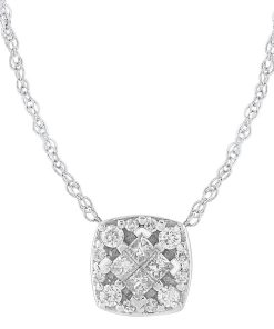 10k White Gold 1/4 Carat T.W. Diamond Cushion Pendant Necklace