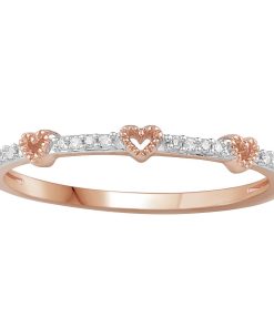 10k Rose Gold Diamond Accent Heart Station Band Ring
